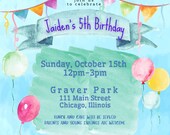 Children's park birthday invitation watercolor invite digital download