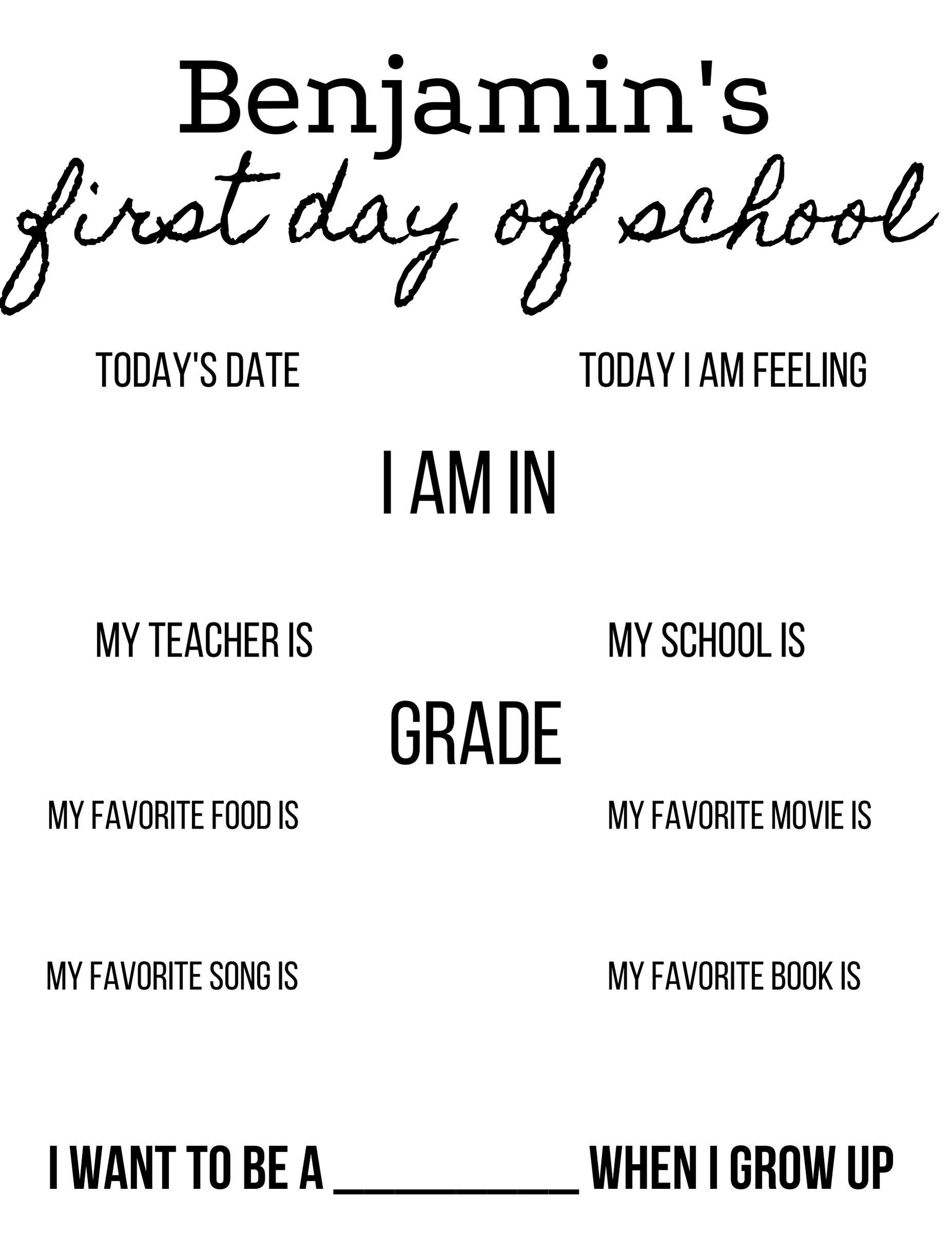 First Day of School Printable DIY Digital Download Minimal Use - Etsy UK