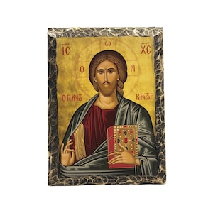 Jesus Christ icon Handmade Orthodox Icon / Greek- Russian Orthodox - Byzantine art wall hanging on wood plaque, Religious icon home decor