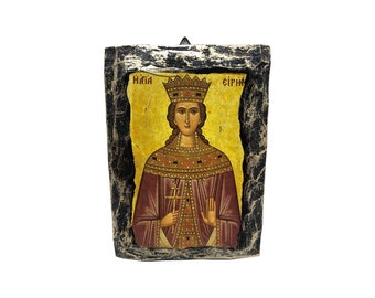 Icône de Sainte Irène, Grecque faite à la main - Icône orthodoxe russe de Sainte Irène - Icône murale d’art byzantin - Décor d’icône religieuse pour mur