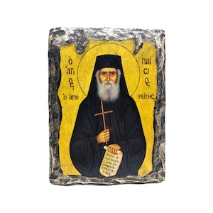 Heilige Paisios Ikone - Handgemachtes Griechisch - Russisch Orthodoxe Byzantinische Ikonen - Religiöses Wohndekor - Heilige Ikonen für Wand - 100%