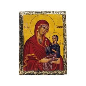 Saint St. Anna or Anne - Handmade Greek - Russian Orthodox Copy of Byzantine Icon - Mother of the Virgin  - Handmade Greek