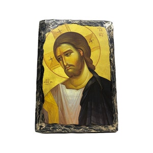 Jesus Christ icon Handmade Orthodox Icon / Greek- Russian Orthodox - Byzantine art wall hanging on wood plaque, Religious icon home decor