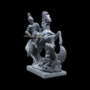 Saint George Statue 18cm Religious Statue | Handmade Dragon Sculpture | Greek Statue | Alabaster Statue | St George Statue St George Figure