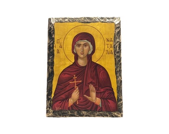 Handmade Saint Natalia Icon, Greek Orthodox Byzantine Art