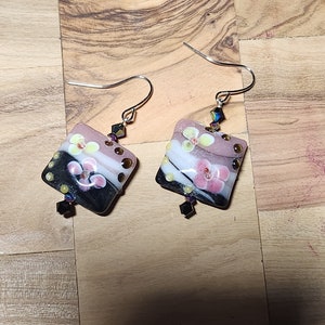 Artisan glass bead earrings with Swarovski crystals