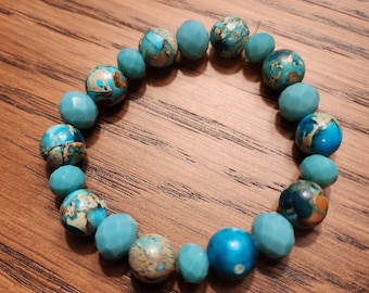 Bracciale elastico con diaspro imperiale e perle di vetro