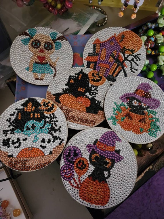 6 Piece Set of Halloween Diamond Art Coasters 