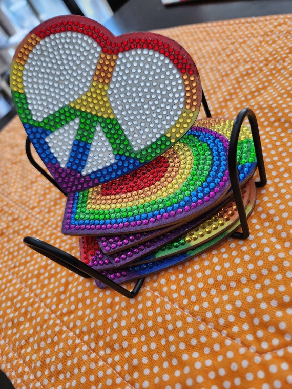 Pride/rainbow Diamond Art 6 Piece Coaster Set With Stand 