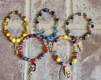 Sailor Scouts | Sailor Moon Inspired Stretchy Beaded Bracelets with Scout Charms & Assorted Specialty Beads