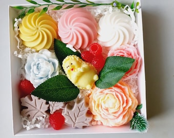 Caja de regalo de jabón con diferentes formas, colores y fragancias