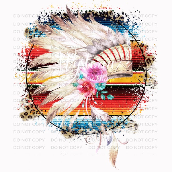 Indian head dress serape circle, DIGITAL transfer, PNG, Instant Download, Sublimation Transfer, Punchy