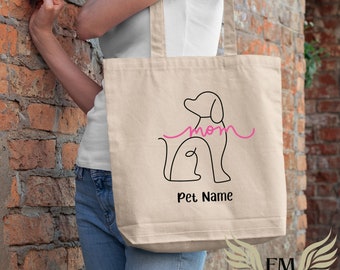 Line drawing Minimalist dog mom tote bag, dog mom tote bag, dog lover bag, personalized dog mom gift, custom dog mom tote bag, pet mom bag