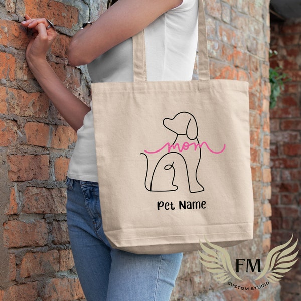 Line drawing Minimalist dog mom tote bag, dog mom tote bag, dog lover bag, personalized dog mom gift, custom dog mom tote bag, pet mom bag