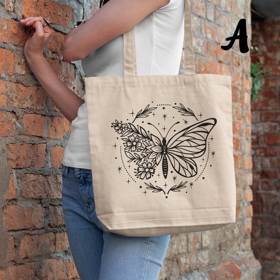 Boho Butterfly Floral Lightweight Reusable Cotton Canvas Cute - Etsy Canada