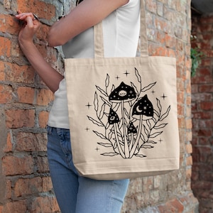 Magic mushrooms tote bag, mushroom tote bag, Aesthetic Tote Bag, celestial tote bag, Market Tote, Canvas tote bag, tote bag aesthetic