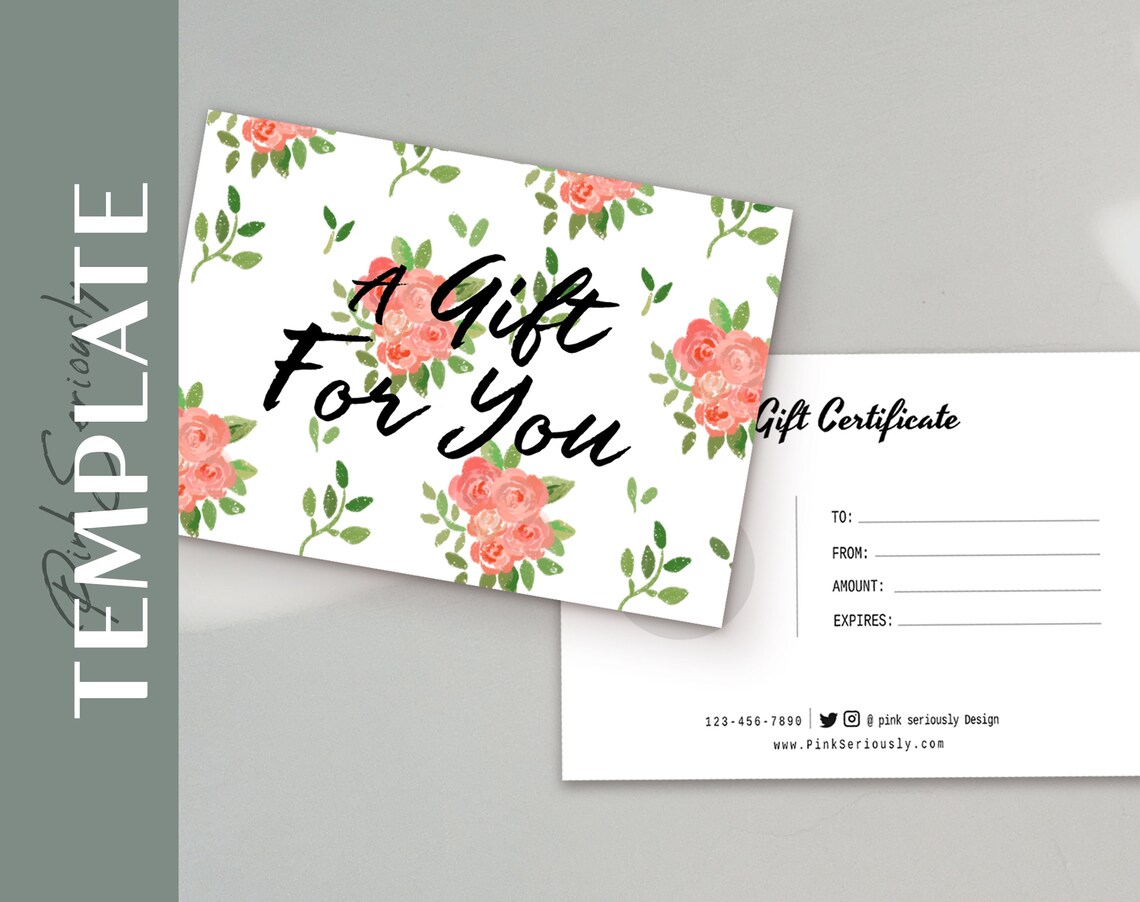 EDITABLE Floral Gift Card Certificate Gift Card Template Shop Voucher