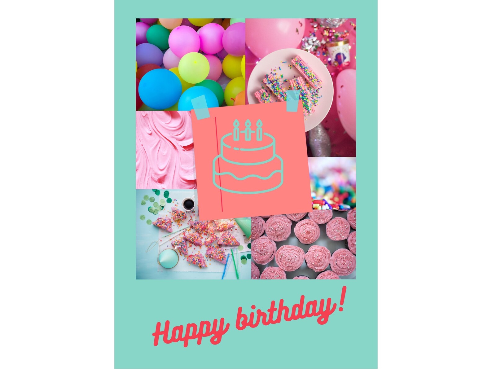 Printable Birthday Post Card, Kitch Mint & Pink Lovely, Wall Deco Etsy