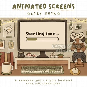 ANIMATED Stream Screens Cozy Desk Room | Overlay | Aesthetic | Offline | Comfy | Twitch | Youtube | Gamer | Cottagecore | Lo-fi | Soft