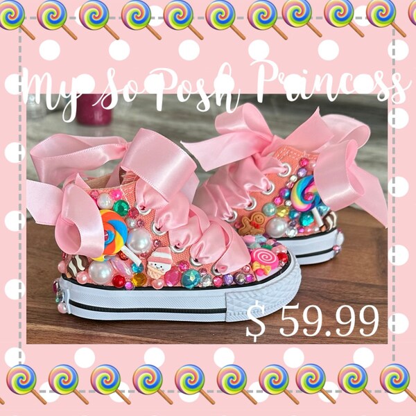 Candy Sneakers.Lollipops Sneakers.Bling Girls High Tops.Bling  Girls Sneakers.Birthday Custom Sneakers.Girls Bling High Tops.Bling Sneakers