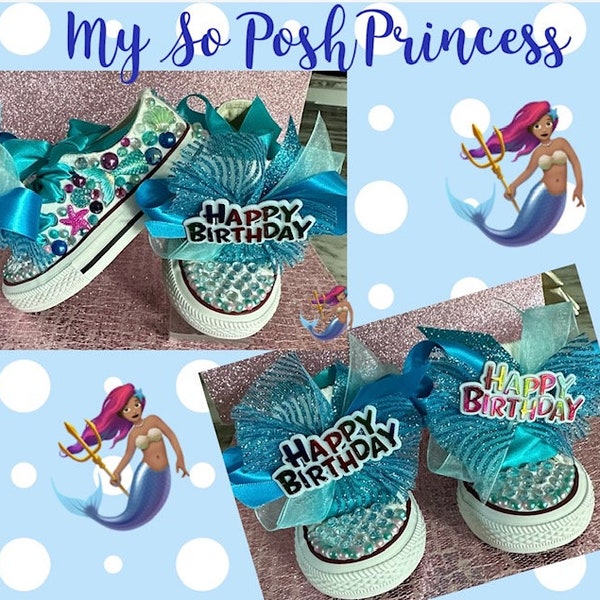 Mermaid Bling Sneakers. SALE Mermaid Themed .Mermaid Tutu. Mermaid Sneakers.Mermaid Birthday Sneakers.Under The Sea Theme.Arial Themed