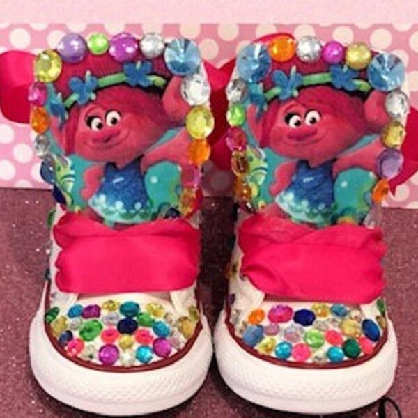 Trolls Sneakers Inspired * Trolls Inspired HighTop Sneakers* Poppy Inspired Bling Converses.*Trolls Bling Chuck Taylors*Trolls Inspired Tutu