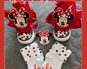 Converses. Bling Converses. Minnie Inspired Converse. Minnie Inspired Sneakers. Minnie Inspired Chuck Taylors.Minnie Tutu.Minnie Ears .Socks