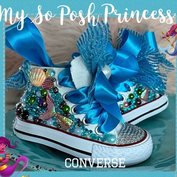 Mermaid Converses. Mermaid Themed Sneakers . Under The Seas Converse.High Tops Sneakers Mermaid Theme. .Infants,Toddlers,Kids Mermaid Chucks