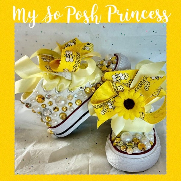 Bumble Bee Sneakers*Bumblebees Converses*Spring Summer Converses*Birthday Bling Sneakers*Bling Chuck Taylors*Queen Bee Converse Sneakers