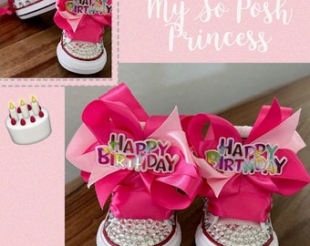 Girls Birthday Sneakers. Bling Converses. Posh Chucks Converses. Children's Bling Birthday Converses. Bling Custom Sneakers. Birthday Tutu.