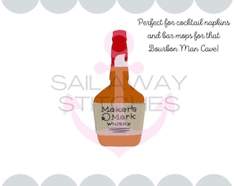 Bourbon Whiskey Rye Bottle Cocktail Napkin Machine Embroidery File