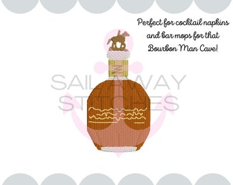 Bourbon Whiskey Rye Bottle Cocktail Napkin Machine Embroidery File