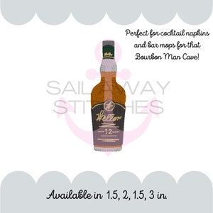 May include: Embroidered design of a brown bottle with a black label that says "Wellen -12-". The design is perfect for cocktail napkins or bar mops. Available in 1.5, 2, 1.5, and 3 inches.