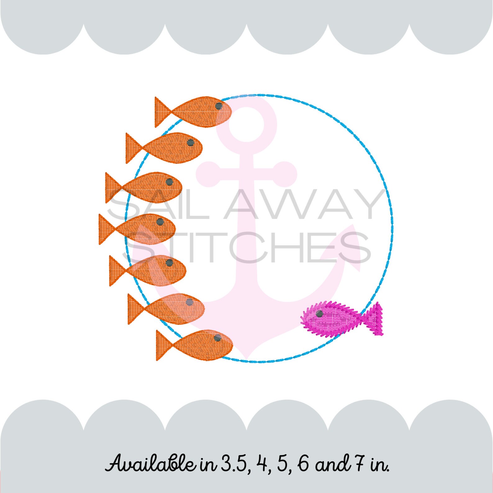 School of Funny Fish Monogram Frame Embroidery Sketch Stitch - Etsy