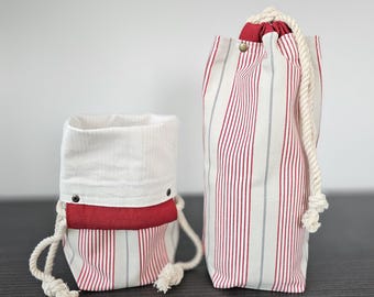 Striped Fabric Tool Bag: Drawstring Art Supply Tote Bag