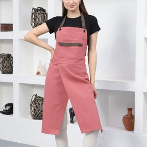Personalized Linen Split Leg Pottery Apron, Name Embroidered Adjustable Canvas Art Teacher Pinafore, Clay Ceramic Craft Tattoo Gown Overalls