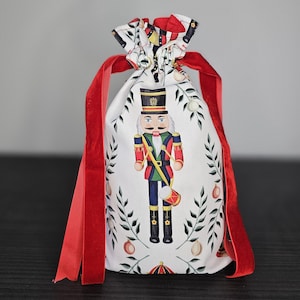 Sacchetto regalo di Natale a forma di schiaccianoci, Babbo Natale e pan di zenzero, custodia regalo in tessuto a doppio strato con coulisse in nastro di velluto