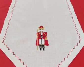 Tafelloper geborduurde notenkraker, gardenia-linnen kerstdecor