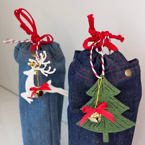 Borsa portabottiglie di vino e champagne, custodia in tessuto a doppio strato con coulisse, borsa portaoggetti, sacchetto regalo ecologico Happy Holiday