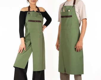 Dark Green Split Leg Adjustable Apron, Gardener Gift, XS S M L XL 2XL 3XL Gown