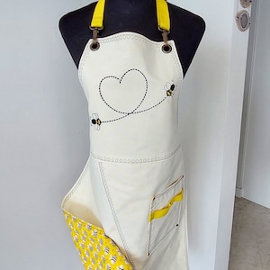 Bee Embroidered Split Leg Double Layer Pottery Apron, Ceramic Clay Florist Work Artist Craft Gown, Mothers Day Gift, Something For Grandma