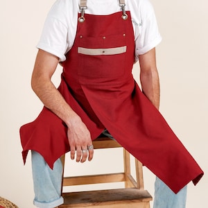 Personalized Unisex Split Leg Pottery Apron, Name Embroidered Adjustable Canvas Art Teacher Pinafore, Linen Clay Ceramic Craft Tattoo Gown