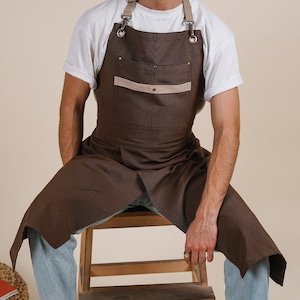 Personalized Unisex Work Apron, Name Embroidered Adjustable Linen Split Leg Pottery Arpon