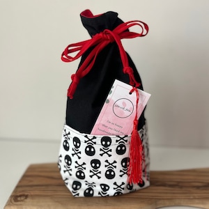Borsa per attrezzi con teschio, custodia in materiale artistico in tessuto a doppio strato con coulisse e tasca, borsa portaoggetti, astuccio per libri e matite, custodia regalo ecologica