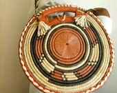 Stunning Handwoven Vintage African Bag with leather - Bolga Baskets Bags- Burkina Handmade Bags - Fair Trade African Decorative Basket