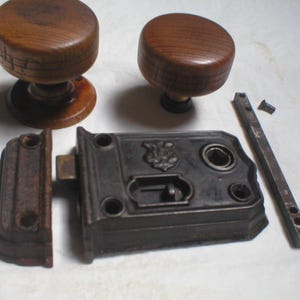 Antique Surface Mount Lock with Wood Doorknobs