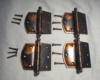 Antique Japanned Ball Tipped 3 1/2" Hinge Pair