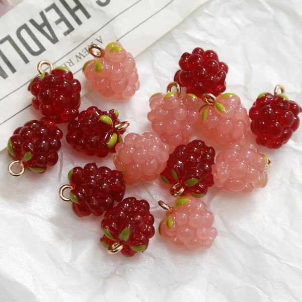 2pcs Raspberry Charms Resin Fruit jewelry Charms 3D Grape Pendant DIY Bracelet necklace earring Findings wholesale Crafts Supplies,H224