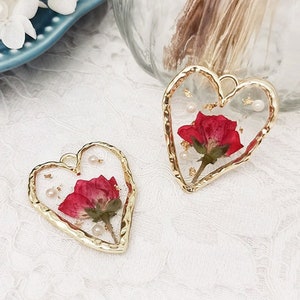 2pcs Pressed Flower Charms Real Flower Resin pendant Gold Bezel faux pearl DIY Earrings necklace Handmade Dried Flower Jewelry Supplies,H175