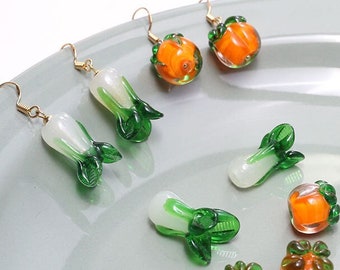 10pc Chinese cabbage Glass bead Vegetable Glass bead Persimmon charm lampwork finding Bracelet making necklace Earring Jewelry Supplies,H154